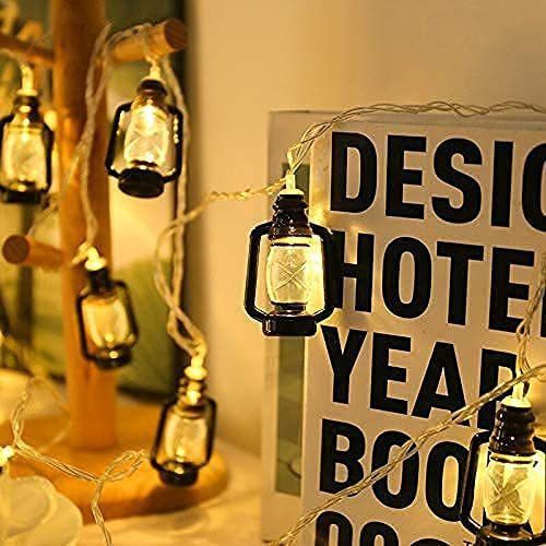 10 LED Black Lantern String Lights Mini Kerosene Lamp for Indoor Outdoor Patio Garden Holiday Home Ramadan Wedding Party Christmas Tree New Year Decorations(Warm White Light) (Lantern Light) Chain Plastic Light Hanging Chain Rod