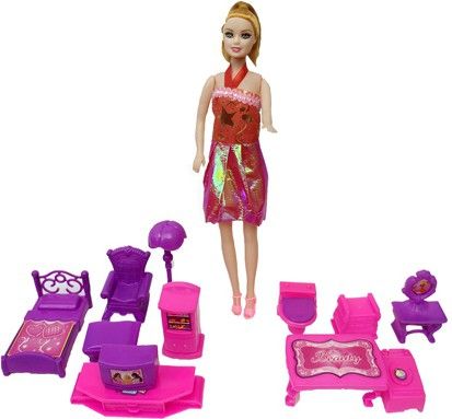Doll House Set For Kid's Dollhouse Bed Room Light Wardrobe Table Chair-image-38