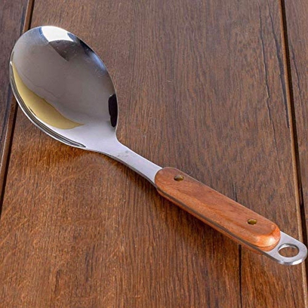Rice Paddle Scoop Spoon, 304 Stainless Steel Rice Spoon Rainbow Red Multipurpose Serving Spoon Kitchen Food Separating Spoon Soup Spoon with Matt Polish, Dishwasher Safe (Rice Spoon) Stainless Steel Serving Spoon-image-1
