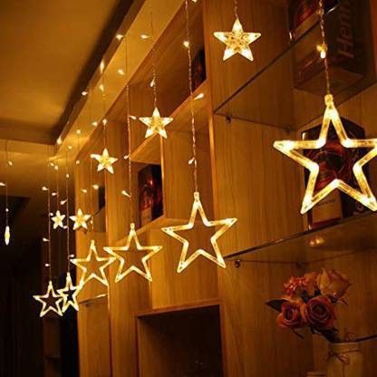 Yellow Star LED Light For Decoration On Diwali Chain Plastic Light Hanging Chain Rod