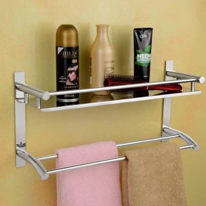 Multipurpose Bathroom /Rack/Towel Hanger/Tumbler Holder/Towel Rod/Bathroom Accessories Silver Towel Holder-image-28