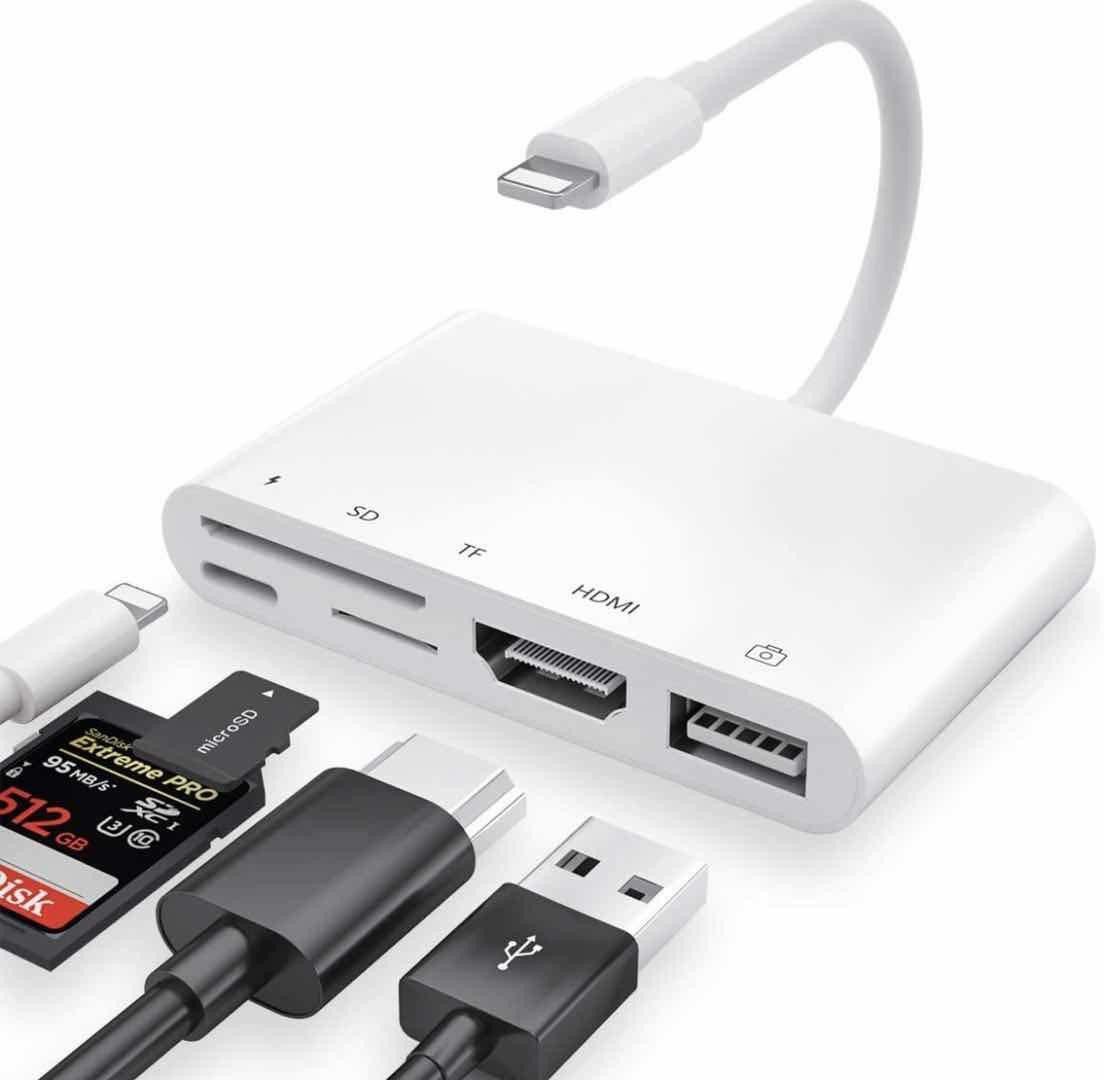 microware Digital AV Adapter, Charging Port Compatible with Phone/Pad 1080P HDMI Converter for HD TV/Projector/Monitor,Support All iOS (5 in 1) Card Reader-picture-15