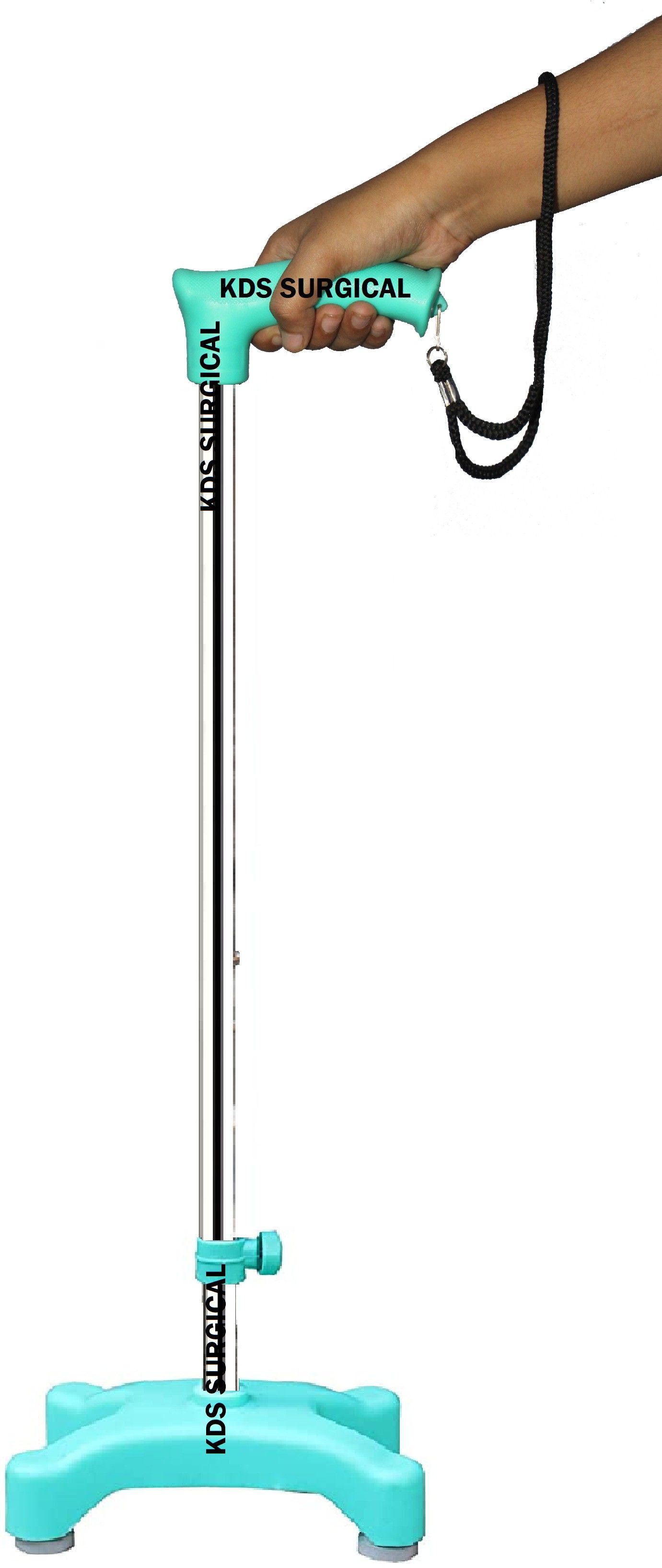 4 Leg Quadripod Chroome Height Adjustable Blue With Support Walking Stick-image-28