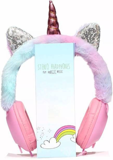 Shyam Creation PINK Colourful Wired Adjustable Headphone Handband Stereo Sound for Girl's Unicorn Head Phone ( 3mm jack) Smart Headphones