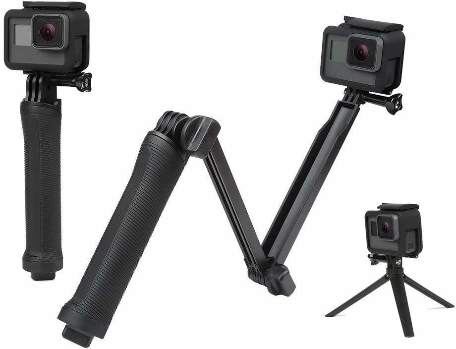 Hiffin 3-Way Monopod Grip Arm Tripod Foldable Selfie Stick, Stabilizer Mount Holder for GoPro Hero 9/8/7/6/5, SJCAM SJ6, SJ7, SJ5000, Yi and All Action Cameras Monopod