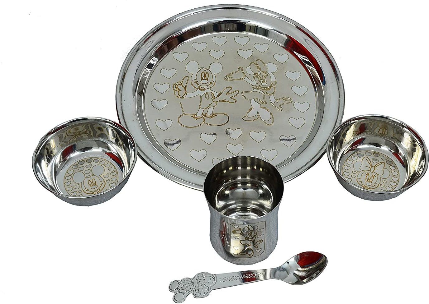 Pack of 5 Stainless Steel Cartoon Laser Print Mirror Finish Stainless Steel Baby Lunch & Dinner Set for Kids - 1 Plate, 2 Curry Bowl, 1 Glass, 1 Spoon (for Both Baby Boys and Girls) Dinner Set-image-13