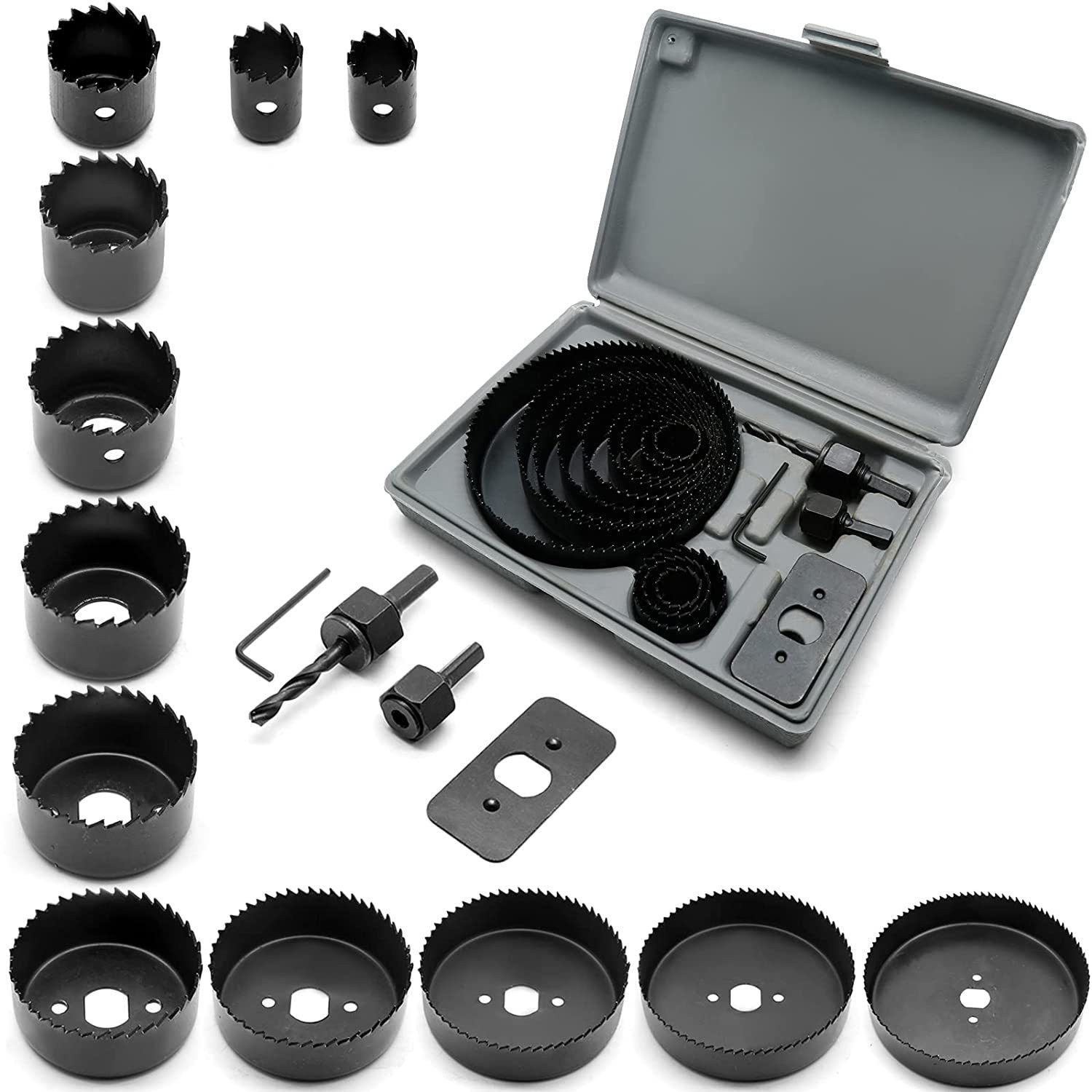 uptodatetools Hole Saw Cutting 16 Piece Hole Saw Kit with Mandrel Hex, 3/4"-5" Hole Cutter Set Round Hole Drill Bit Set for Wood Plastic-picture-19
