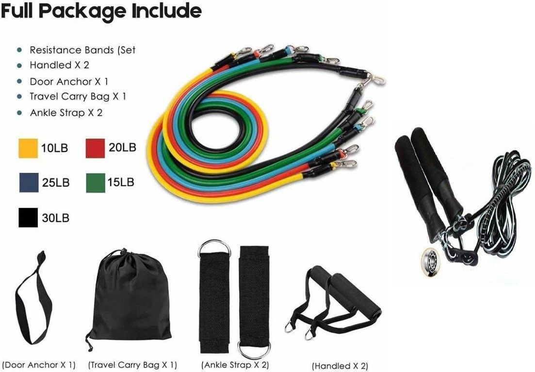 Power Resistance Band Set (11 pcs) II Resistance Bands for Workout for Men & Women Resistance Tube (Multicolor) & Jumping Skipping Rope for Gym Training, Exercise and Workout man , women Ball Bearing Skipping Rope Fitness Accessory Kit Kit-image-39