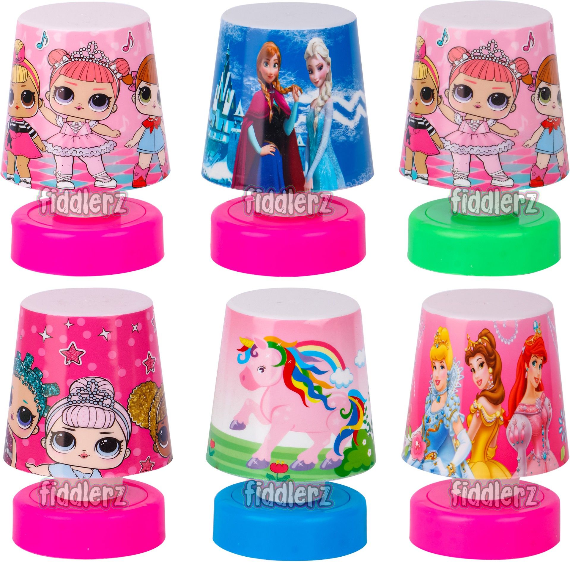 LED Night Lamps for Kids Girls Combo of Cartoon Theme Printed Study Table LED Lamp Stander Size Perfect for Kids Room (Pack of 6) Random Design Multi Color Table Lamps Lamp Shade