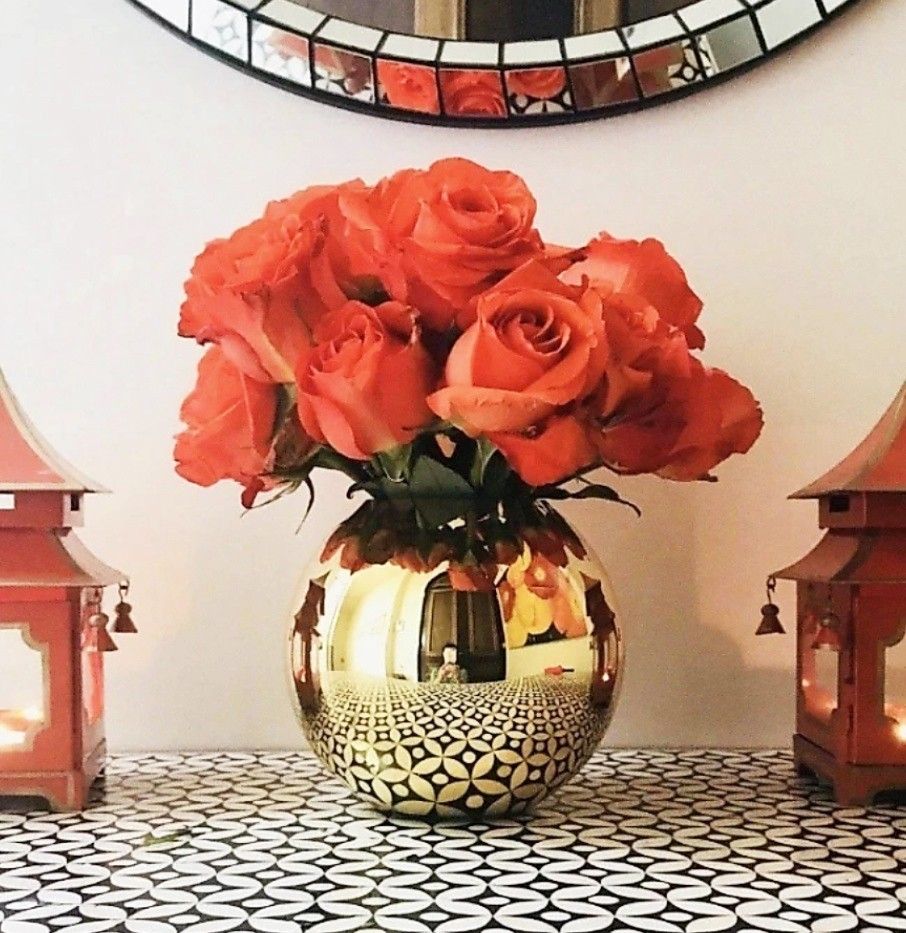 Beautiful Decorative Golden Reflective Round Glass Vase for Home Decor, Center Table, Bedroom, Side Corners, Living Room Decoration, Glass Pot for Flowers and Plants Glass Vase-image-29