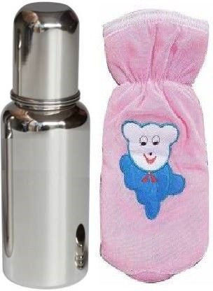 Steel Silver Baby Feeding Bottle for Milk Easy to Hold Design 304 Food Grade Silicon Nipple With Bottle Cover, 250 ml - 250 ml-image-30
