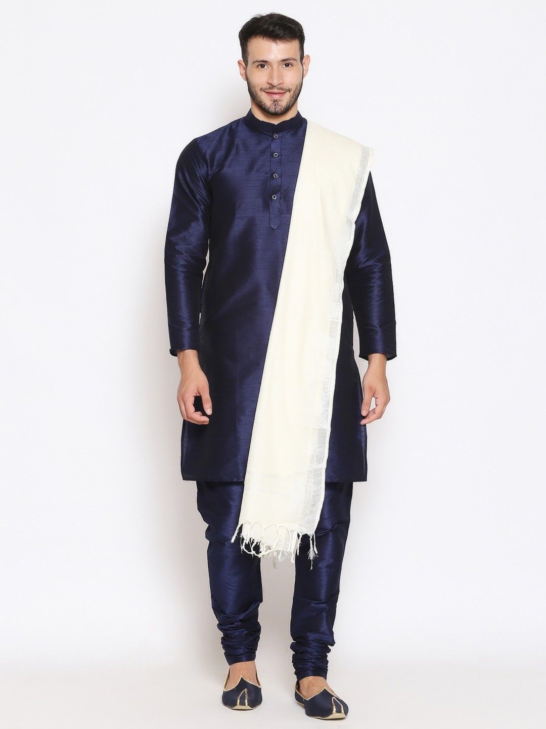 Cotton Blend Solid White Men Dupatta