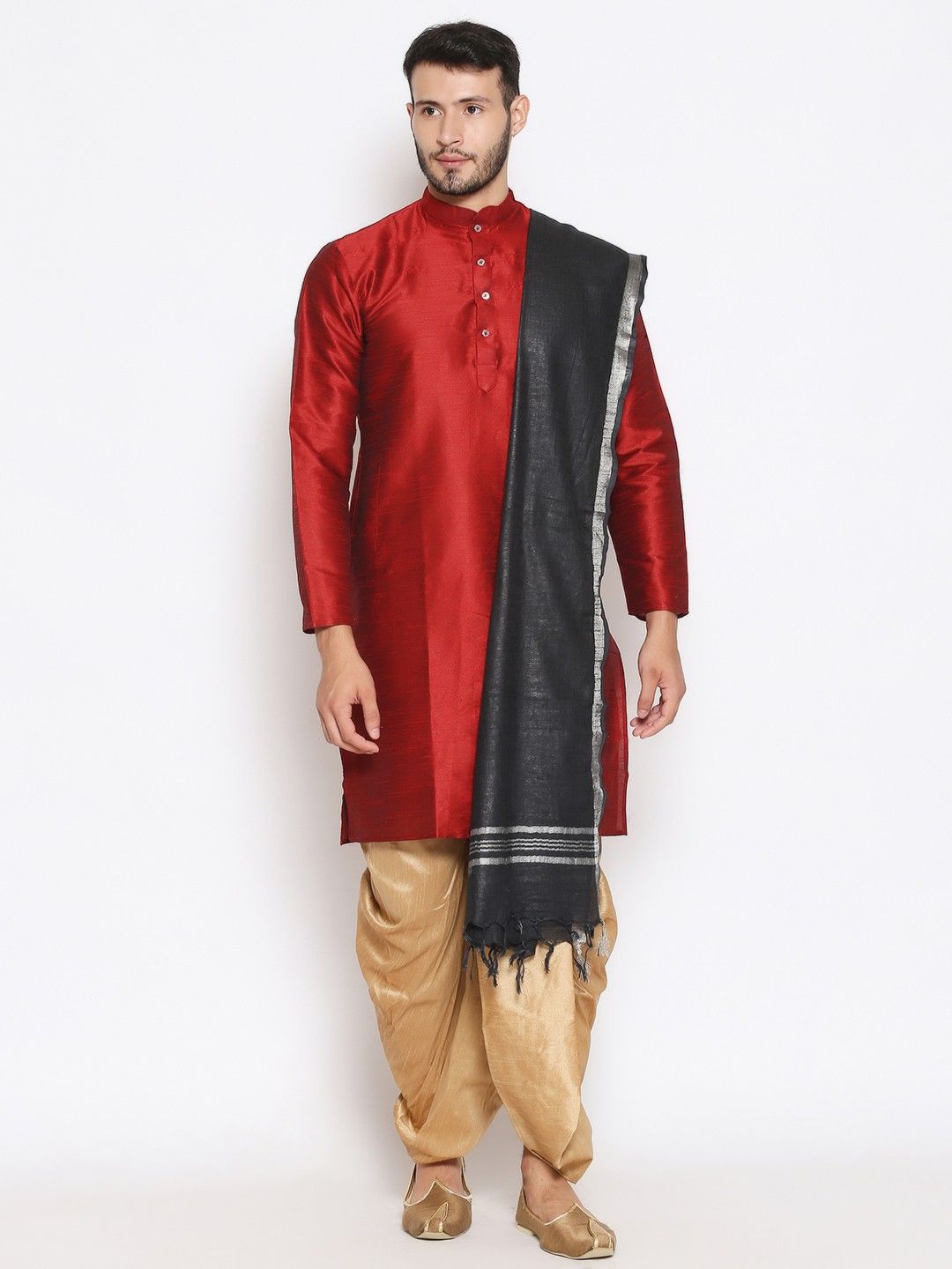 Cotton Blend Striped Black Men Dupatta