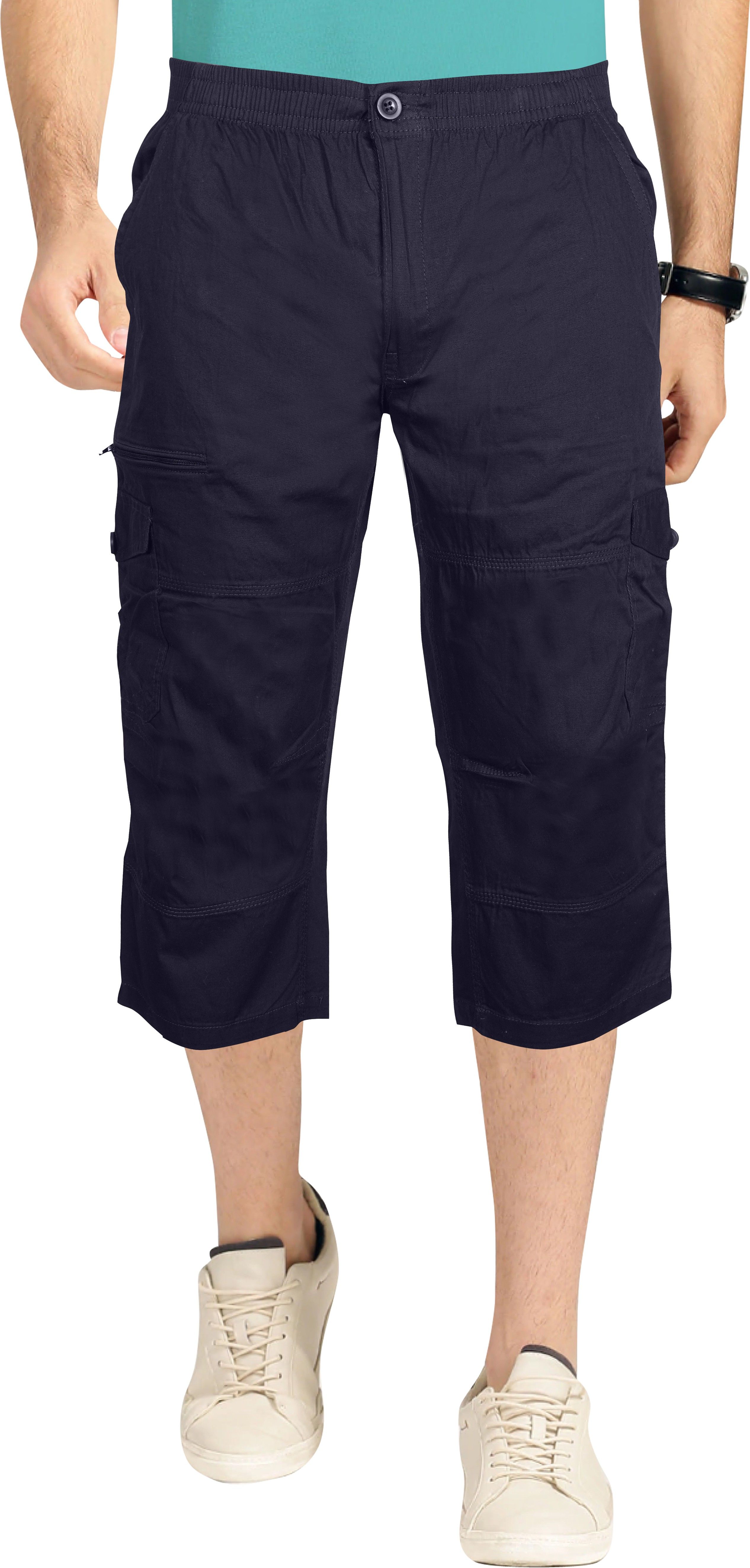 just black Solid Men Dark Blue Cargo Shorts-picture-23