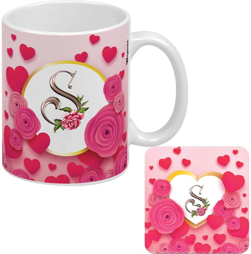 wagwan Letter S Flower Alphabet Coffee | Best Gift for your Loved Once on their Special Day Coaster_619 Ceramic Coffee Mug-picture-10