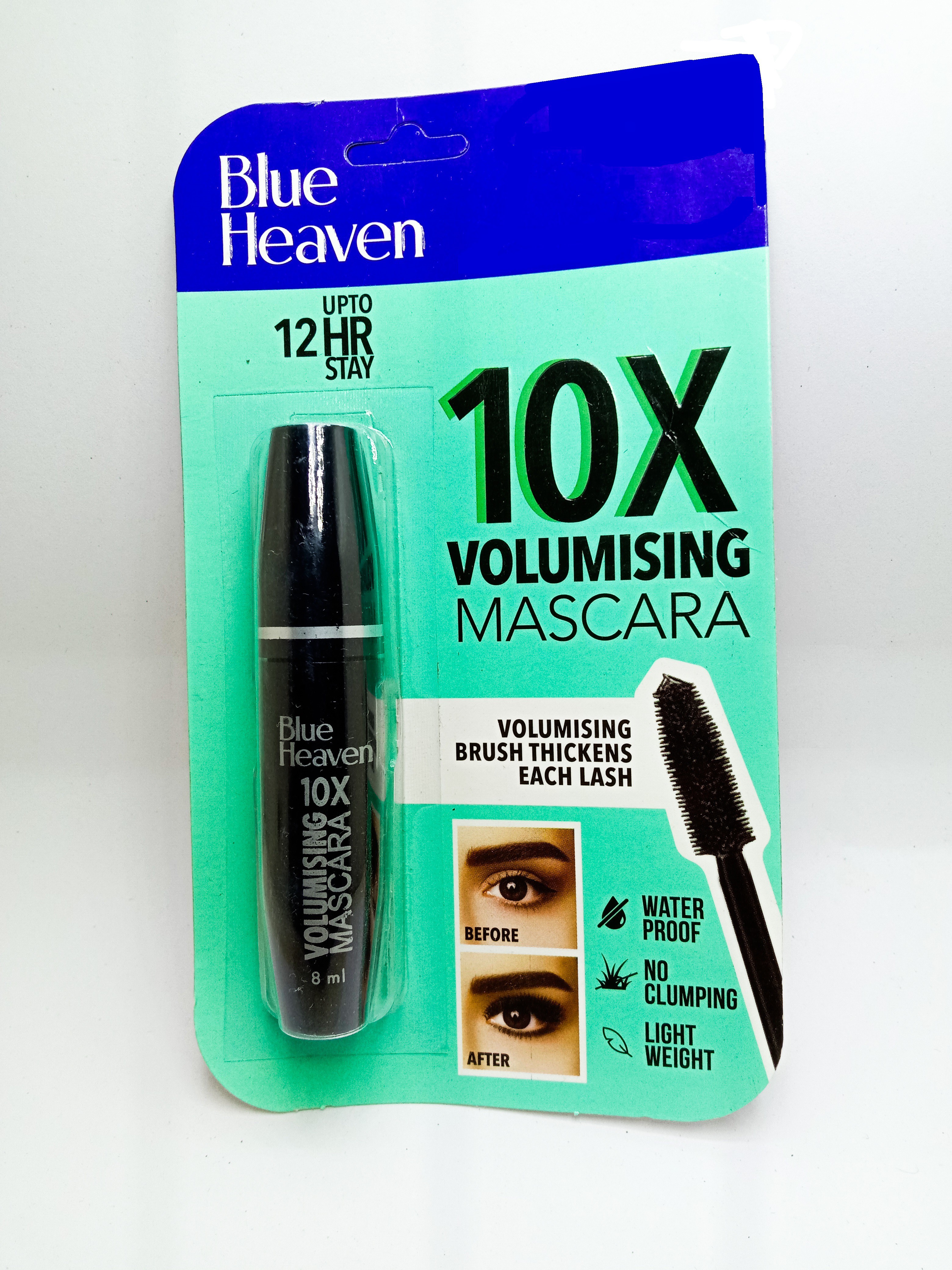 Blue Heaven 10X Volumising Mascara Water Proof Upto 12HR Stay, Black