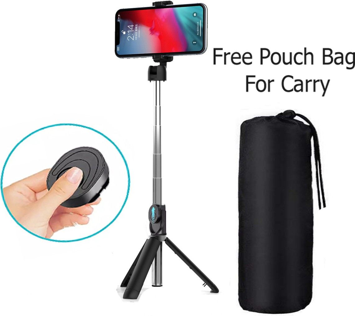 PULTO Portable Foldable Adjustable Lightweight Mobile Holder New Arrival Best Buy 3in1 Multi-Purpose Selfie Stick Stand With Dustproof Bag PUT-XT012 Travel Tripod Stand Flexible Handheld Selfie Stick Holder Action Camera Stand With Mobile Clip Holder & BT Remote Best Use for Make Videos Compatible with Mobiles Video Stand in Gimbal Stabilizer, |in mobile holder for hand| stand for online classes Tripod, Monopod, Monopod Kit, Tripod Ball Head, Tripod Bracket, Tripod Clamp, Tripod Kit-image-29