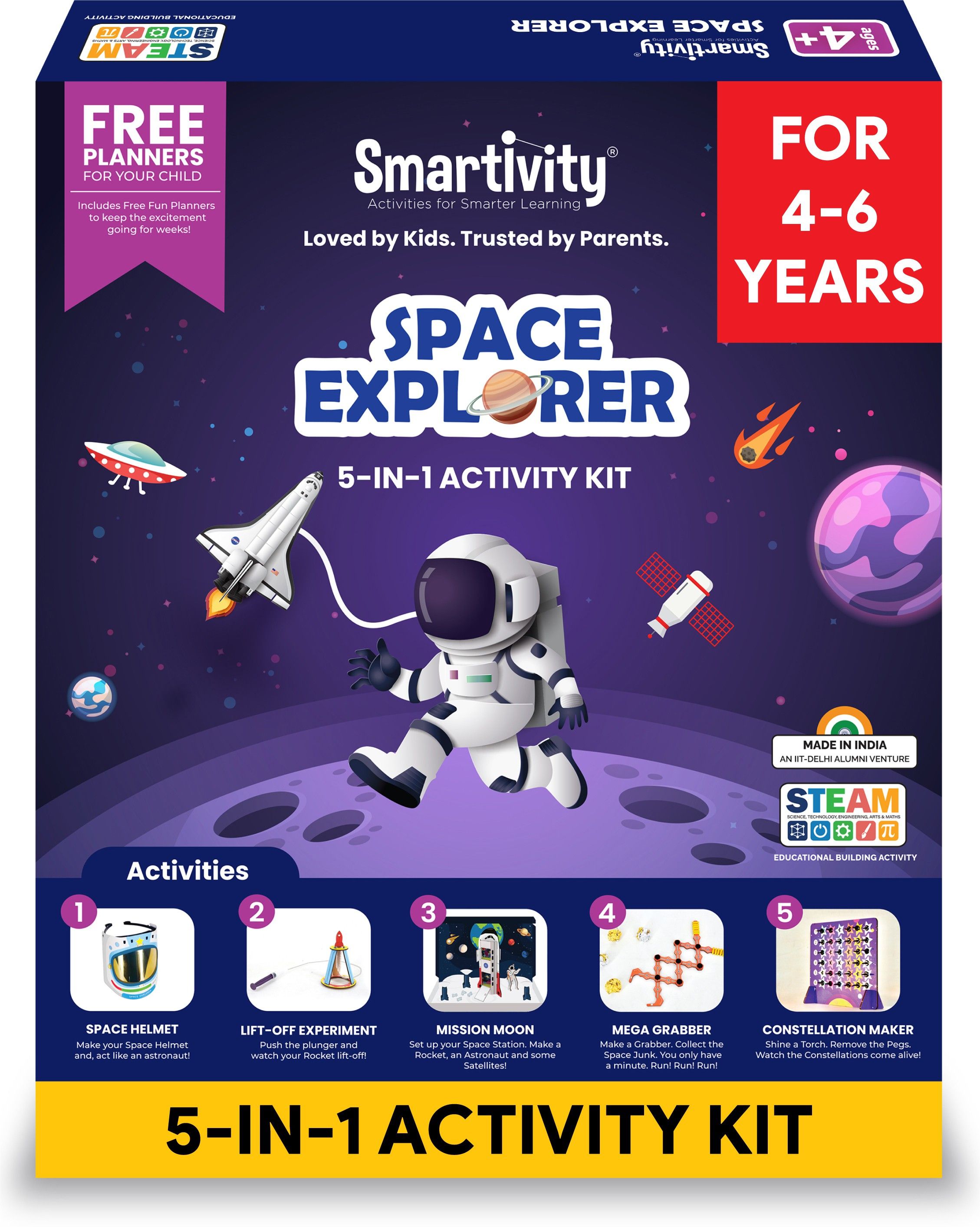 Junior Space Explorer STEM Educational DIY Fun Toys, Educational & Construction based Activity Game for Kids 4 to 6, Gifts for Boys & Girls, Learn Science Engineering Project, Made in India
