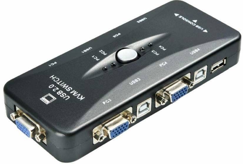 Etzin 4-Port KVM Switch USB 2.0 for Computer Sharing Video Mouse Keyboard Monitor (Black, For TV 0 inch Blu-ray Player