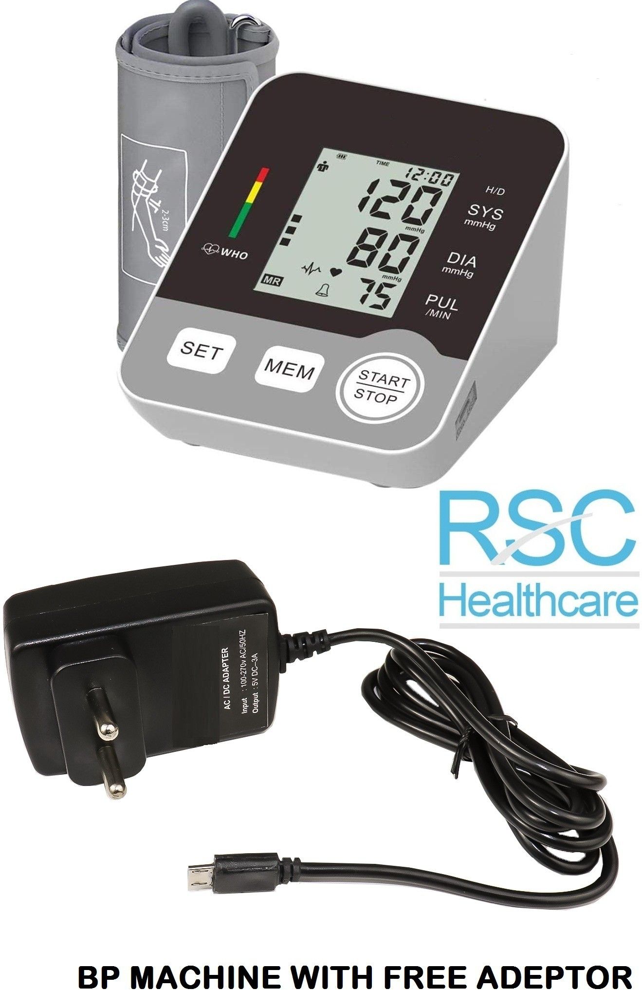 rsc healthcare RSC-088 Digital Bp Monitor WITH AC/DC ADEPTOR Fully Automatic Arm-type Digital Blood Pressure Monitor with option for micro USB port ( Made In India ) WITH ONE YEAR WARRANTY Bp Monitor-image-49