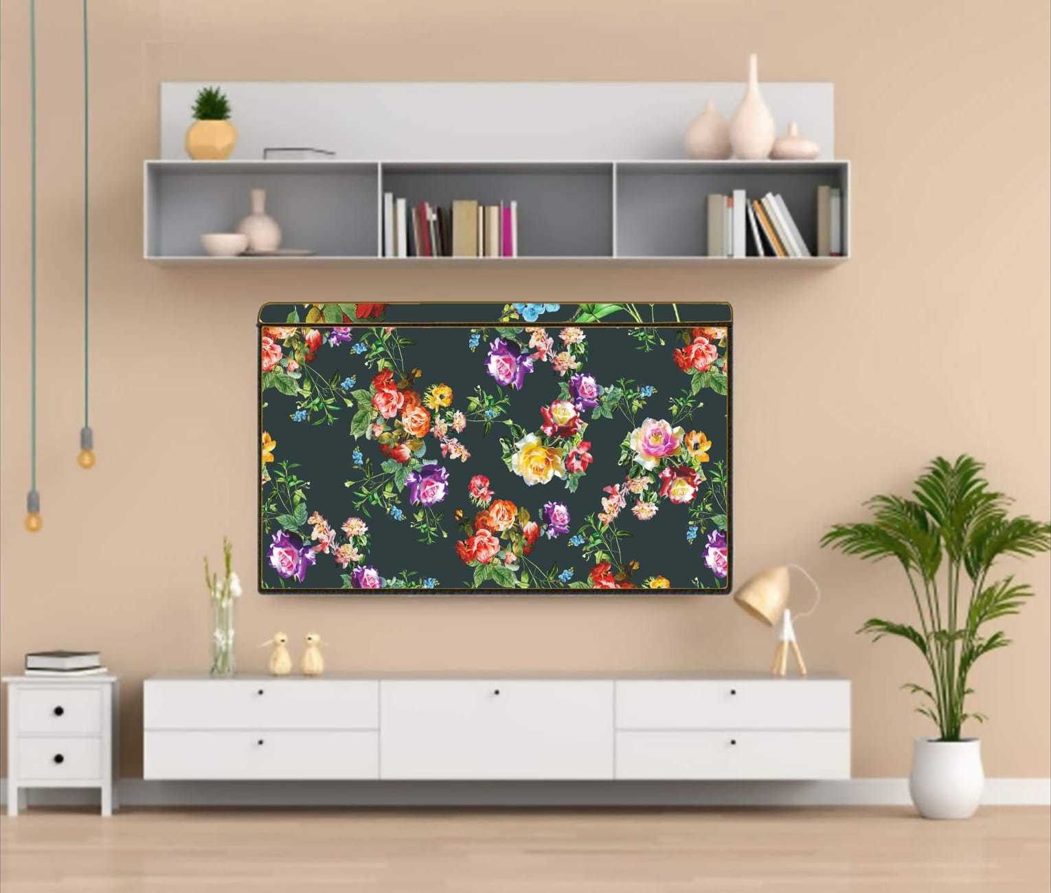 Acoma 43 Inch Led TV Cover Waterproof with Transparent Polyethene Layer for 43 inch Led TV Cover for Thomson, KODAK, Sony, Samsang, Mi Led TV Cover- LED-43-Green-White-Rose-P1-image-25