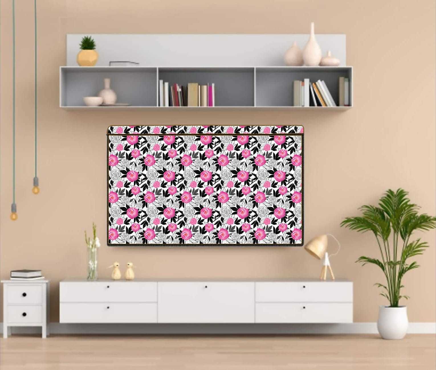 Acoma 32 Inch Led TV Cover Waterproof with Transparent Polyethene Layer for 32 inch Led TV Cover for Thomson, KODAK, Sony, Samsang, Mi Led TV Cover - LED-32-Wht-Pink-Rose-P1-image-11