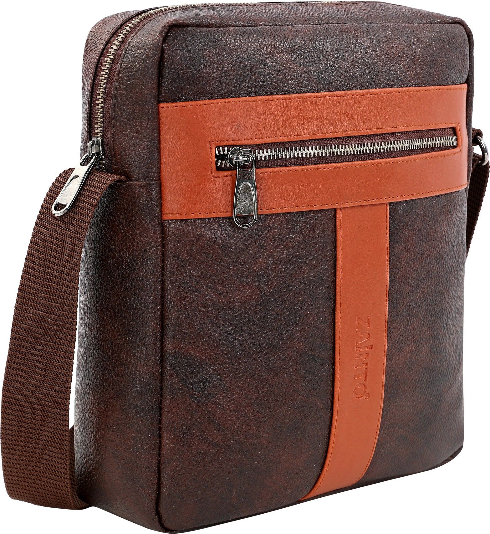 zainto Brown Men Sling Bag - Mini Faux leather Crossbody stylish sling bag- Adjustable shoulder strap latest messenger bags for men-picture-9