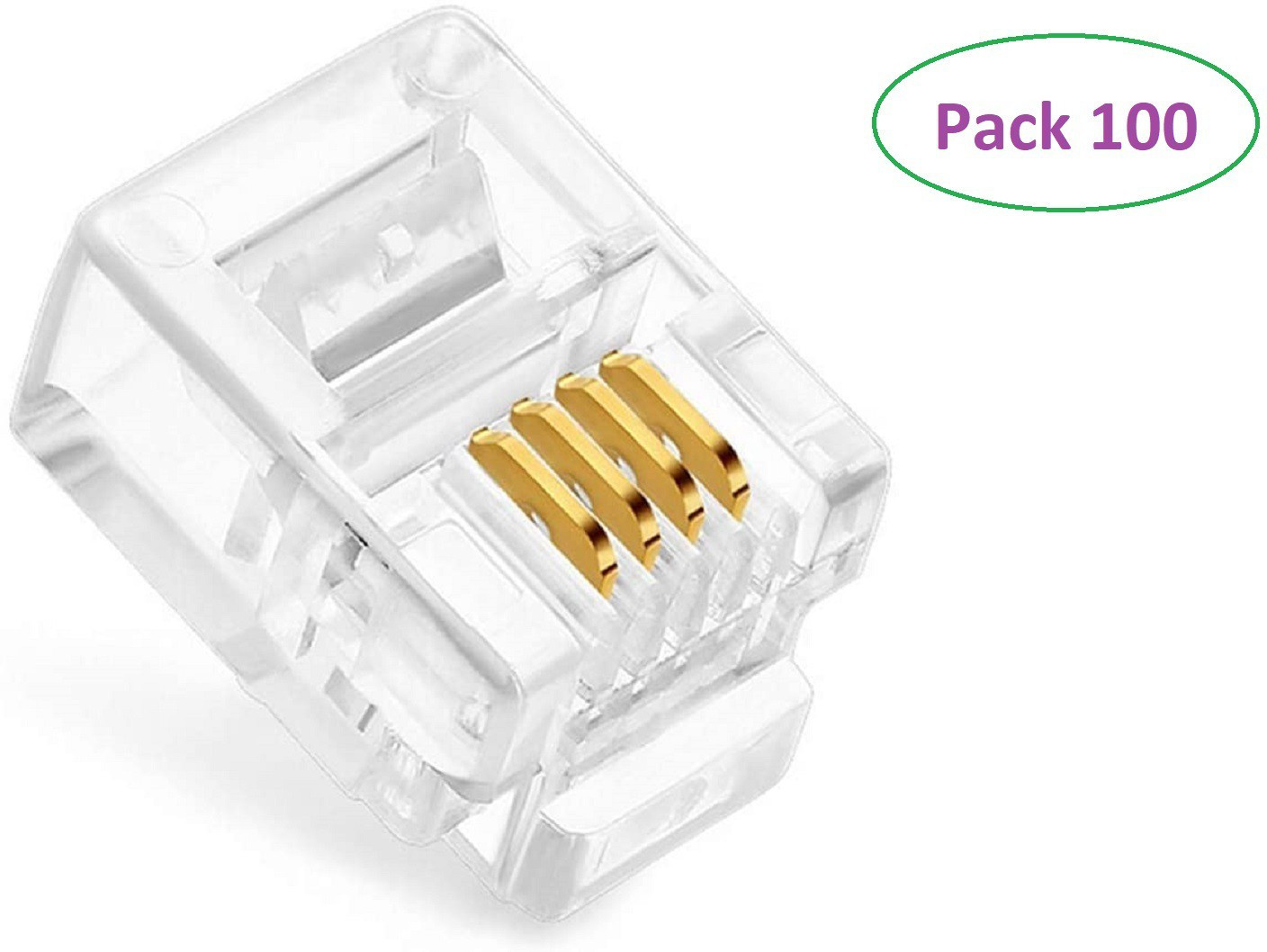 Tech-X 100pcs Telephone Plug 4 Pin RJ11 6P4C Modular Plug Telephone Phone Connector Crystal Head Plug Network Connector (6/4, Telephone Cord Connector Adapter Crimp) Four-core Cable RJ 11 Plug Lan Adapter image 1