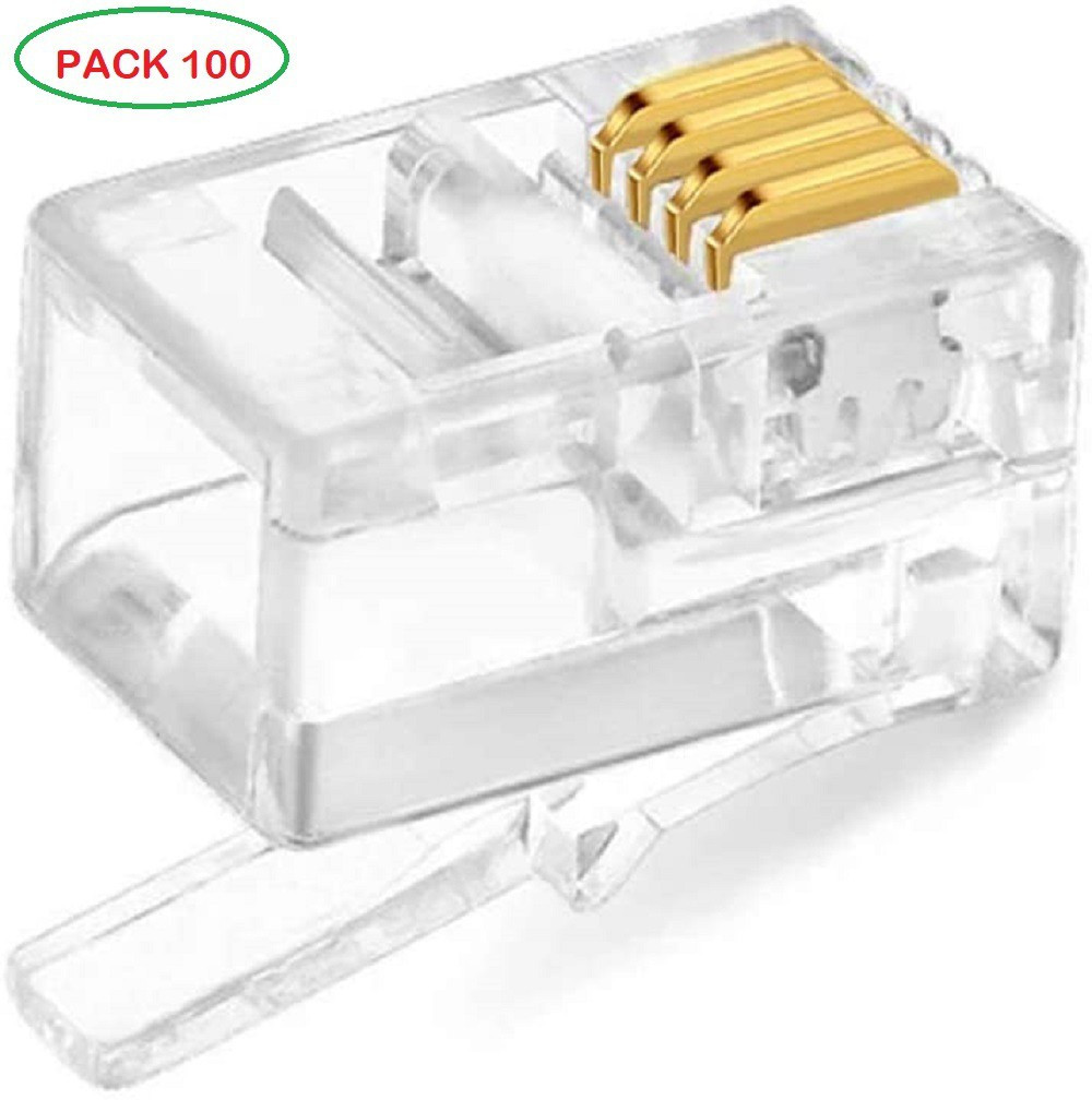 Tech-X RJ9 Modular Phone Headset 4P4C Plug Jack Connector for RJ9 / RJ10 / RJ22 Telephone Flat Cable/Cord Adapter Telephone Modular Plug (Compatible with Both Solid and Stranded Wire) Pack of 100 Lan Adapter image 1