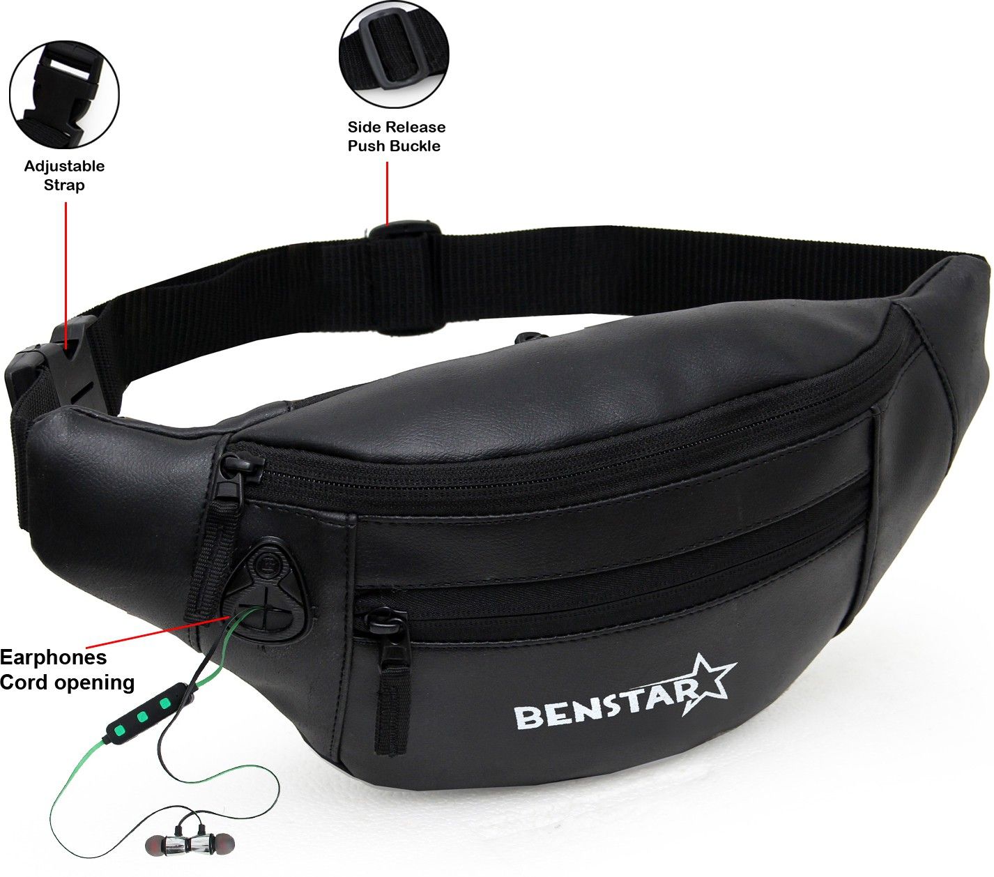 Benstar PU Waist Bag Elegant Style Travel Pouch Passport Holder with Adjustable Strap belt bag Strap Bumbags Travel Waist Pack Hiking Outdoor Fanny Packs Sport Holiday Large Pockets Waistpack for Men or Women Handy Hiking Zip Pouch Document Money Phone Belt Sport Bag Waist Bag Elegant Style Travel Pouch Passport Holder with Adjustable Strap belt bag Strap Bumbags Travel Waist Pack Hiking Outdoor Fanny Packs Sport Holiday Large Pockets Waistpack for Men or Women Handy Hiking Zip Pouch Document Money Phone Belt Sport Bag (Black PU) Waist Bag