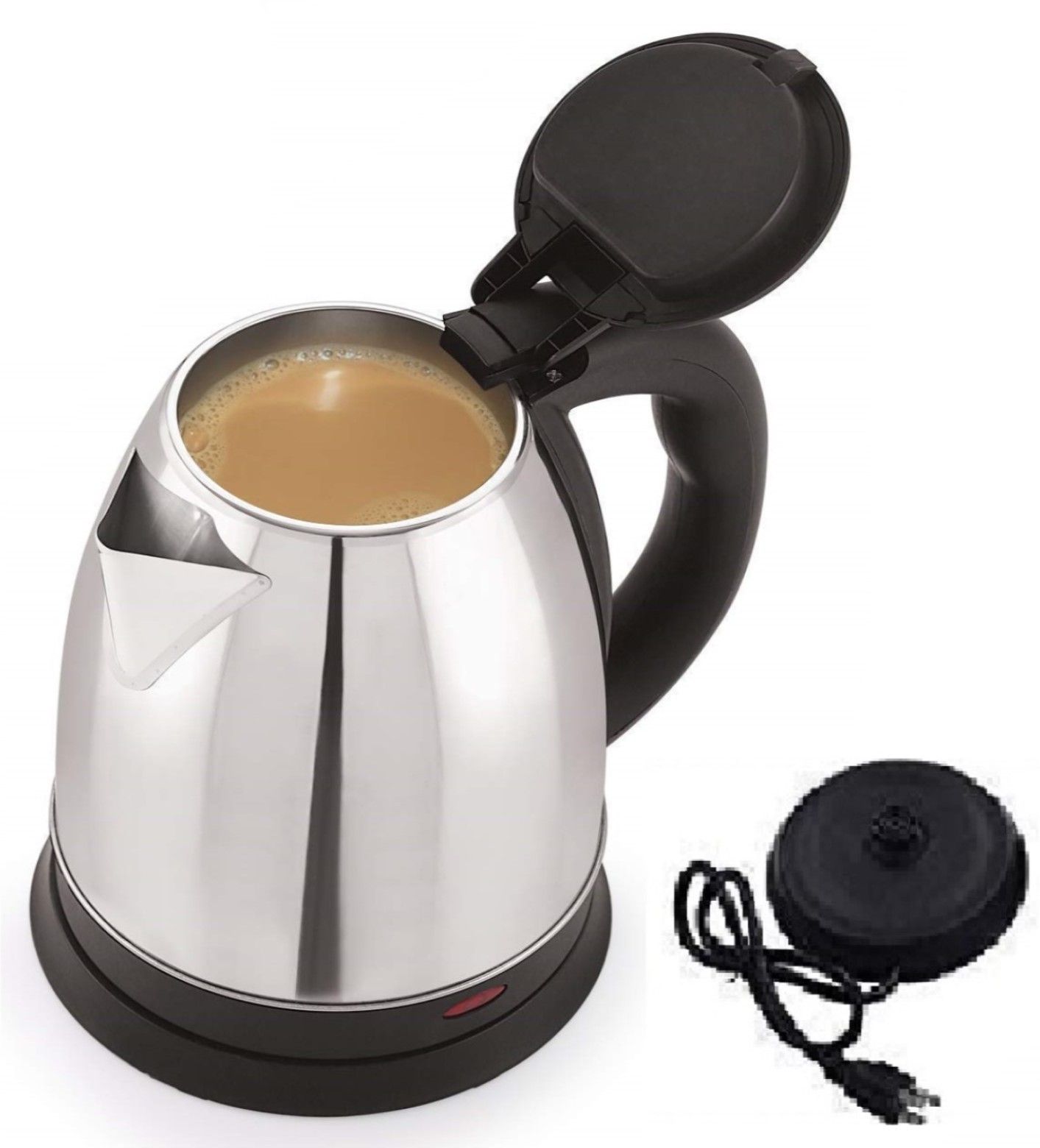Electric Heat Kettle [ FAST BOIL ] : This 1500W electric kettle has concealed heating elements and can boil up to 2 litres of water in 5 to 7 minutes, quicker and safer. Start your day with a cup of instant lemon tea, green tea, hot water. Auto switch off when water boils. We can also use this kettle on travel. Electric Kettle-image-8