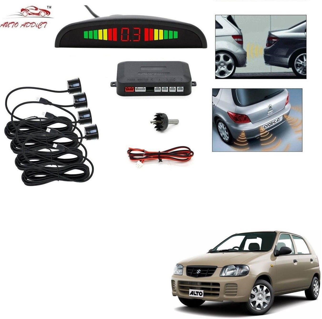 auto addict parking-sensors-black-129 Car Reverse Parking Sensor with LED Display 4 Sensor Reverse Parking Auto Radar Detectors (Black) For Maruti Suzuki Alto Parking Sensor-picture-34