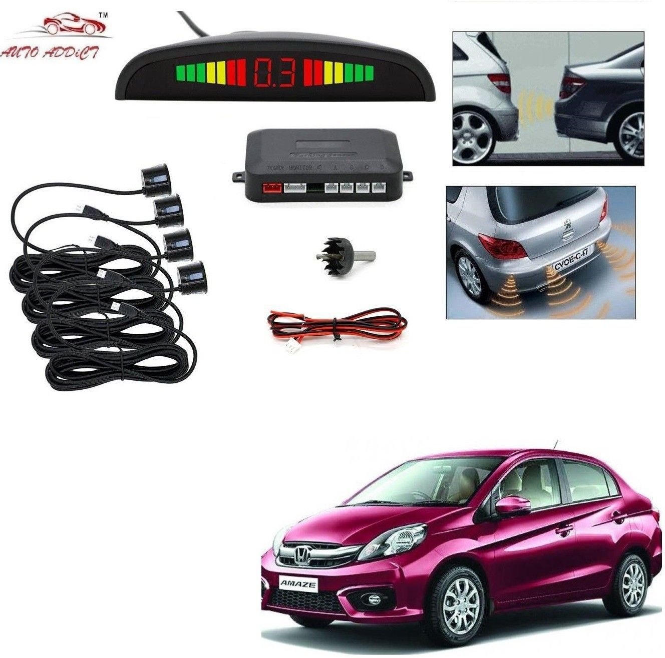 parking-sensors-black-72 Car Reverse Parking Sensor with LED Display (Black) For Honda Amaze Old Parking Sensor