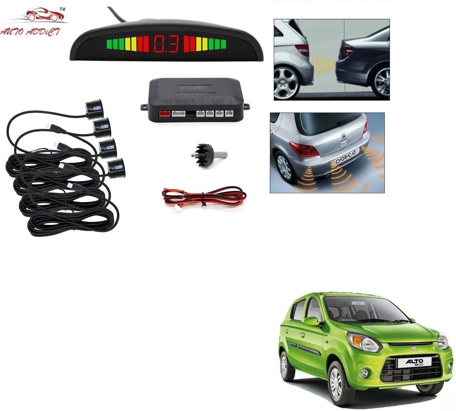 parking-sensors-black-130 Car Reverse Parking Sensor with LED Display 4 Sensor Reverse Parking Auto Radar Detectors (Black) For Maruti Suzuki Alto 800 Parking Sensor-image-34