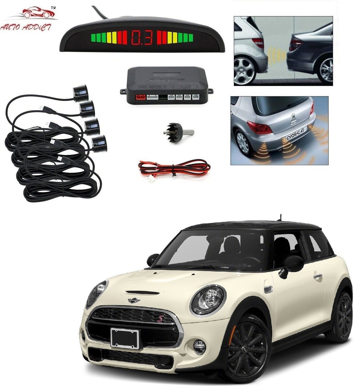 parking-sensors-black-187 Car Reverse Parking Sensor with LED Display 4 Sensor Reverse Parking Auto Radar Detectors (Black) For Mini Cooper Parking Sensor