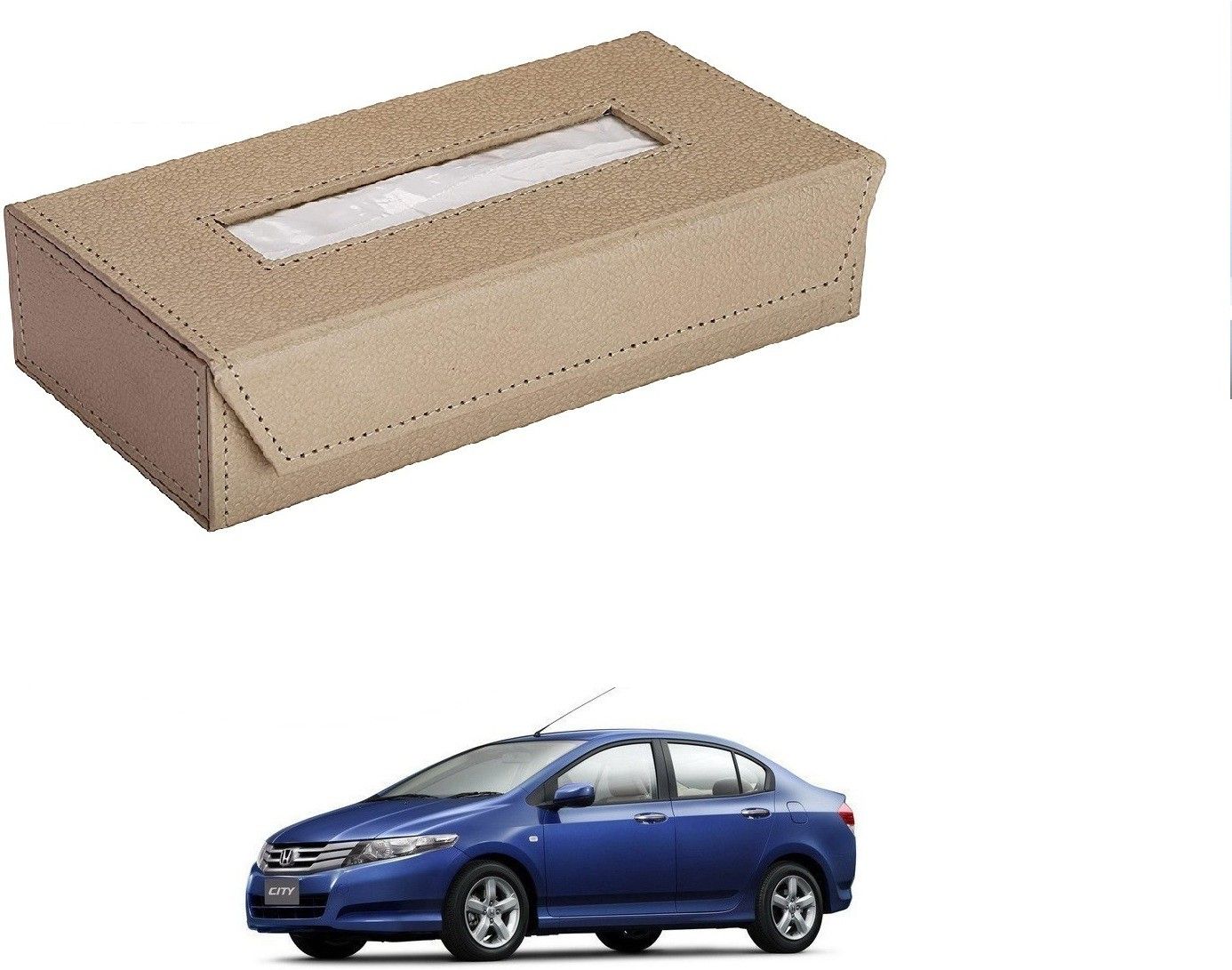 Car Tissue Box Paper Tissue Holder Beige with 200 Sheets(100 Pulls) For Honda City Ivtec Old (2008-2014) Vehicle Tissue Dispenser-image-5