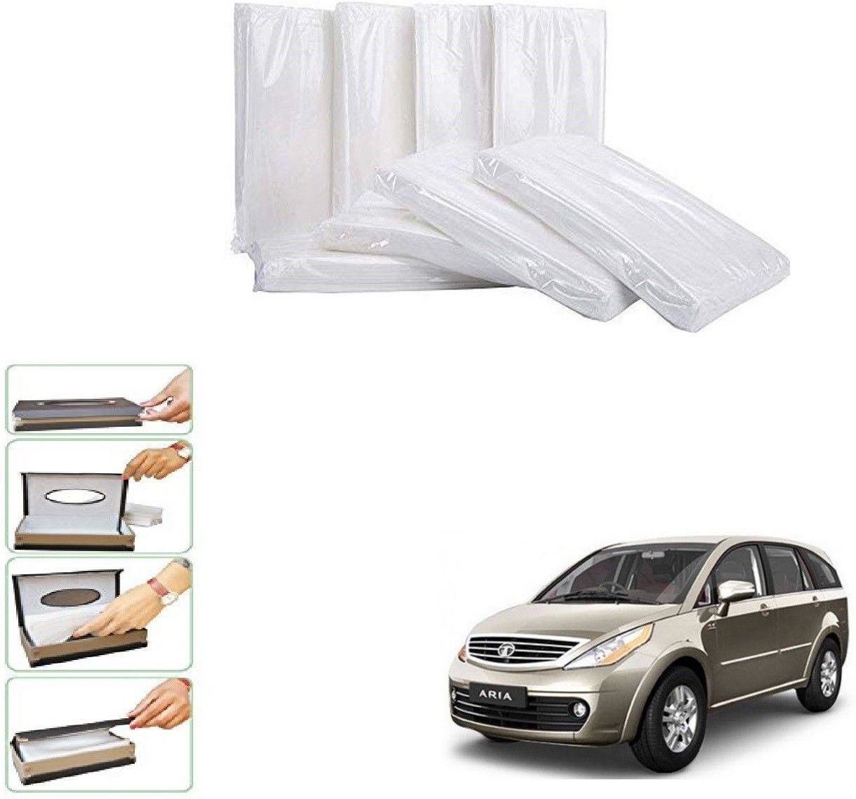 Car Tissue Box Refiller facial tissue (Pack of 10,100 pulls 2 ply,TISSUE REFILL ONLY) For Tata Aria Vehicle Tissue Dispenser-image-44