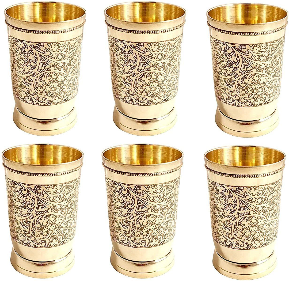 (Pack of 6) brass eaching glass set of 6 Glass Set Water/Juice Glass