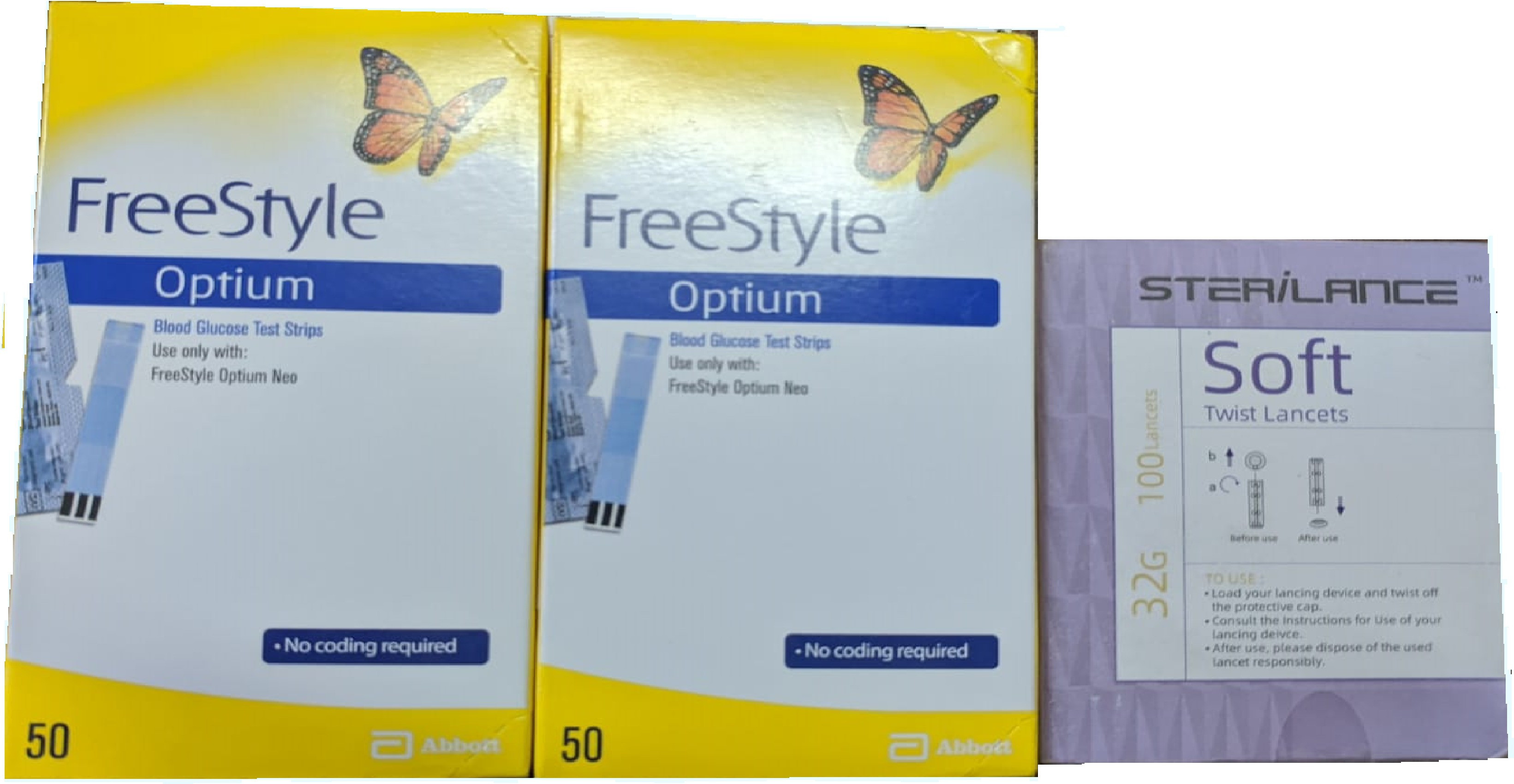 FreeStyle Optium Neo 100 strips with 100 lancet size 32G 100 Glucometer Strips image 1