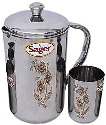 Platinum Collection Stainless Steel drinkware Set Combo of 1 Jug / Pitcher for Water Storage (2 LTR.) and 1 Pc. Glass , Mirror Finish with Permanent Beautiful Laser Design Jug Glass Set-image-27