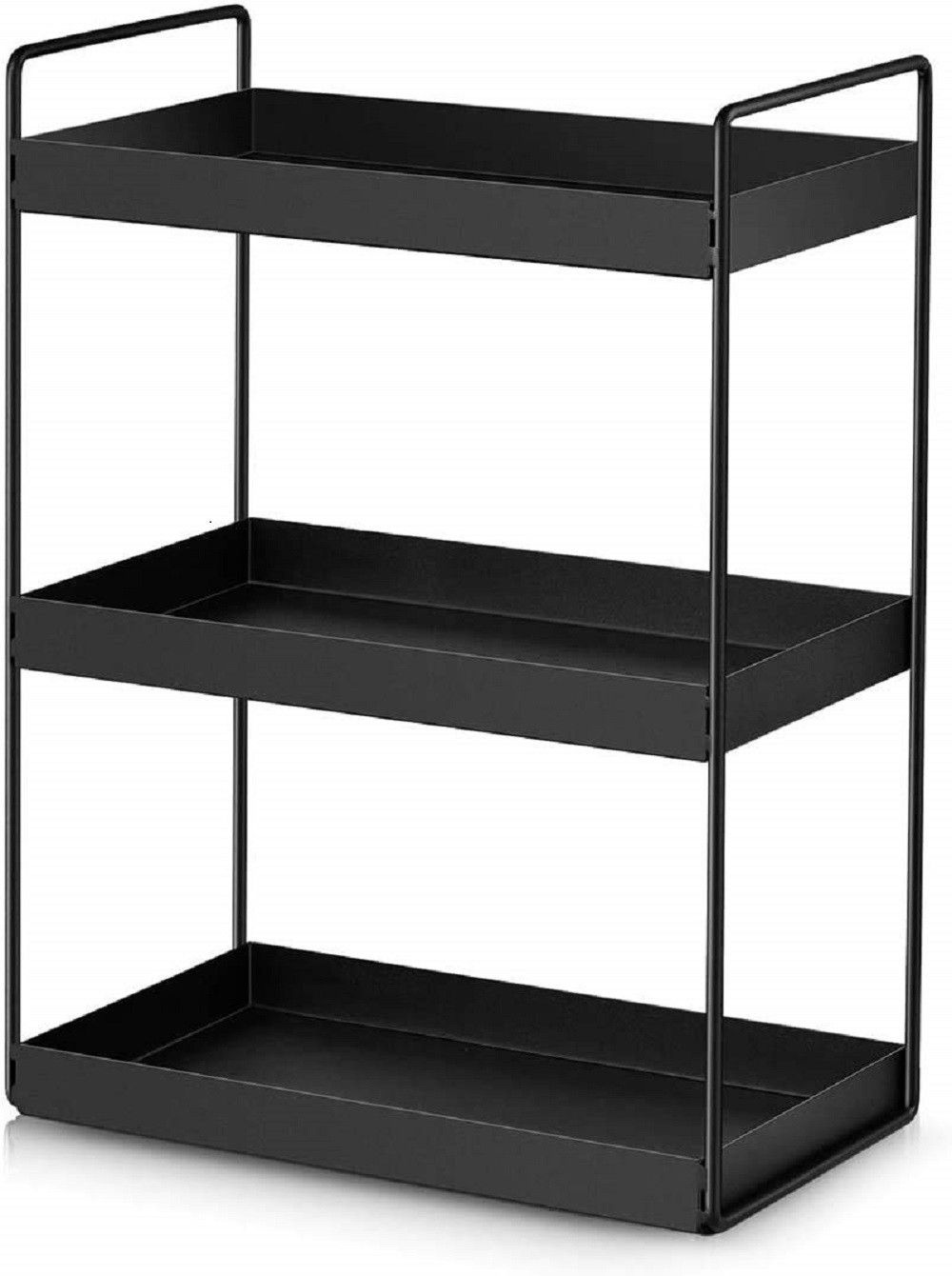 Containers Kitchen Rack Multifunctional 3 Tier Storage Shelf Rack, Black Color (Pack of 1)-Metal. Iron-image-1