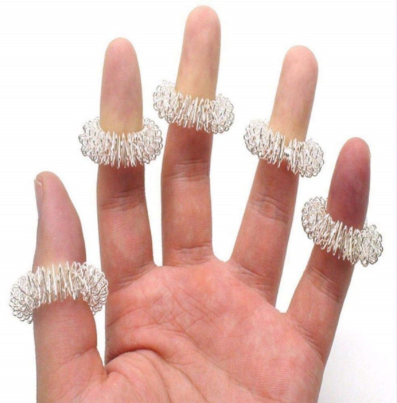 M A PRODUCTS MA05 Acupressure Sujok Finger Massage Ring -Set of 5 (SILVER ) Massager-picture-22