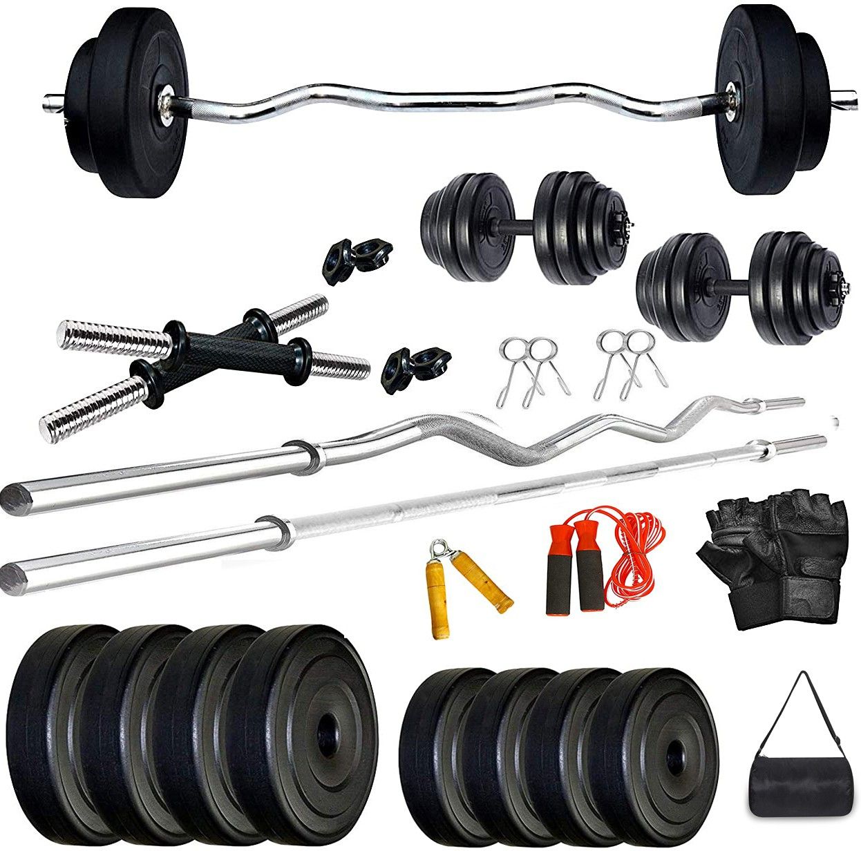 ymd 30 kg Rubber Plates (2.5kgx4) + (5kgx4) + 3ft Curl & 3ft Straight 28mm Rod + 2 Dumbbell Rod, 1 Glove Set, 1 HandGrip, 1 Skipping Rope,1 GYM Bag, Home Gym Combo-picture-14