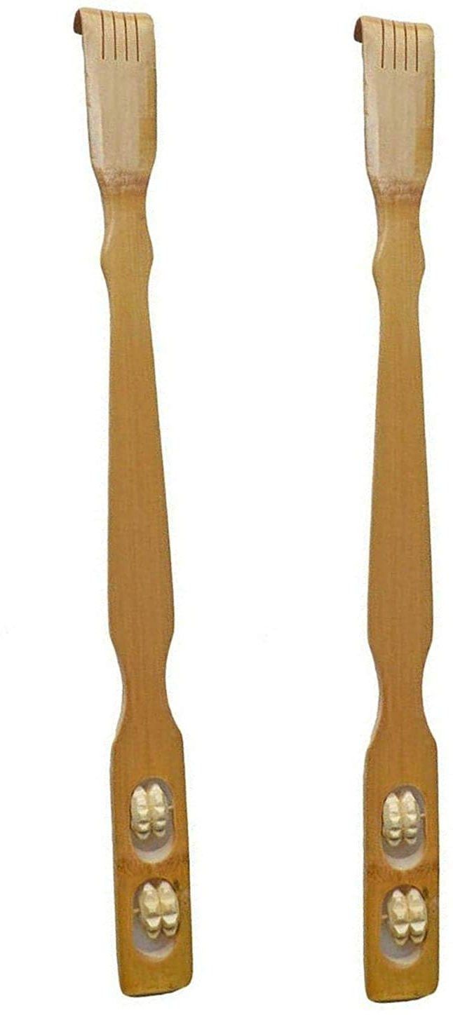 LyqArt LT0341 Wooden Handmade Back Self-Massager Itching Stick | Back Itching Stick with Double ball Massager | Back Scratcher Khujli Stick, Hand Massager | Massage Tool For Men Women Kids With Non Slip Handle (Set of 2) Massager-image-3