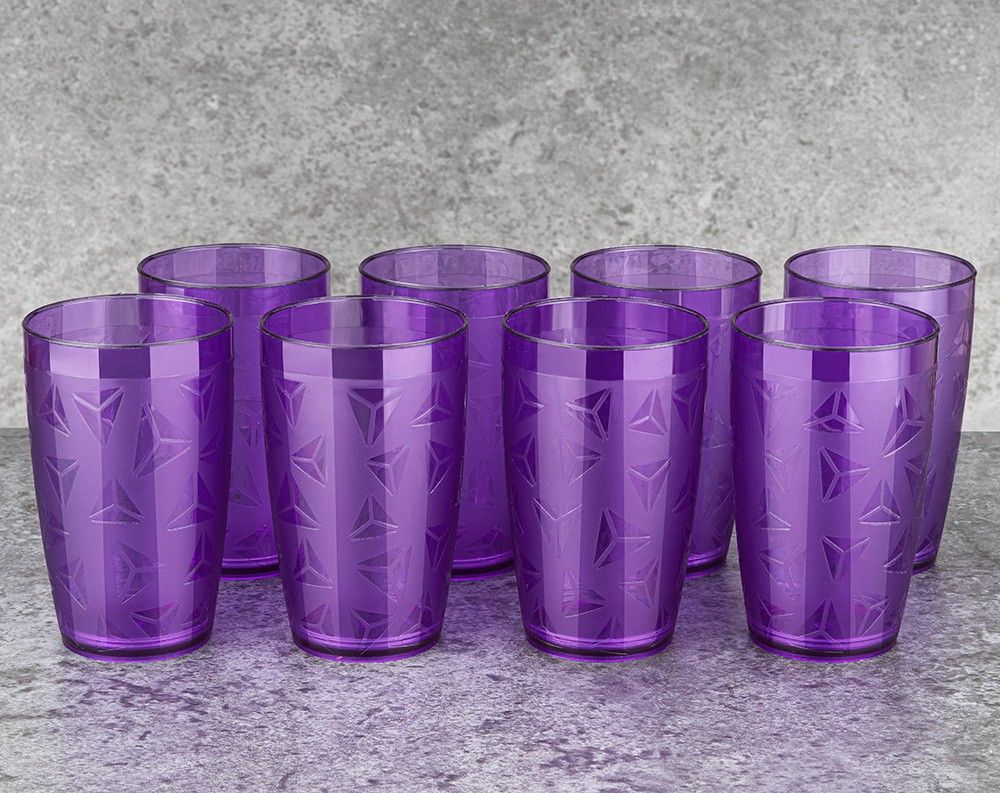 centureum (Pack of 8) 100% Unbreakable Curved Shape Prism Pattern Water Juice Drinking Glasses Set Of 8 ( Purple,Plastic) Glass Set Water/Juice Glass-picture-15