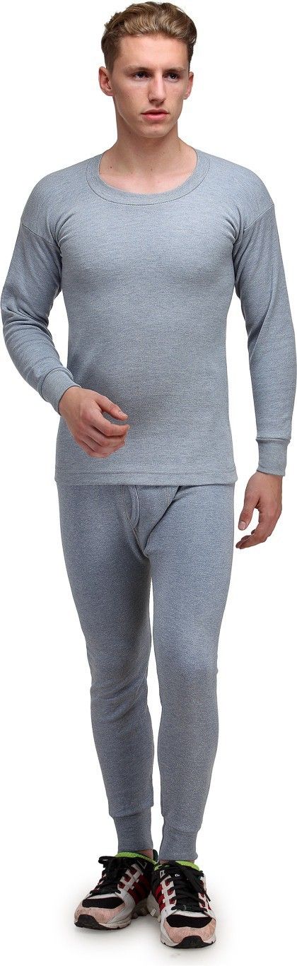 ALFA Body Warmer Full Sleeves Round Neck Melange Blue Winter Wear Men Top - Pyjama Set Thermal-image-5