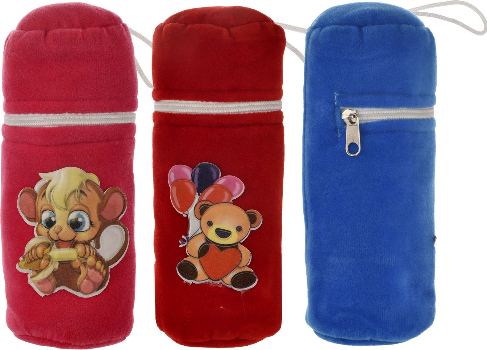 kuber industries Cartoon Printed Soft Velvet Stretchable Baby Feeding Bottle Cover With Easy to Hold Strap, Pack of 3 (Blue & Red & Pink)-picture-12