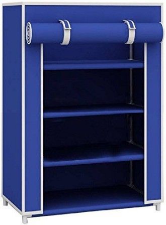 4-Tier Adjustable Shoe Storage Organizer Heavy Duty Shoe Stand Metal Micro Fiber Collapsible Wardrobe