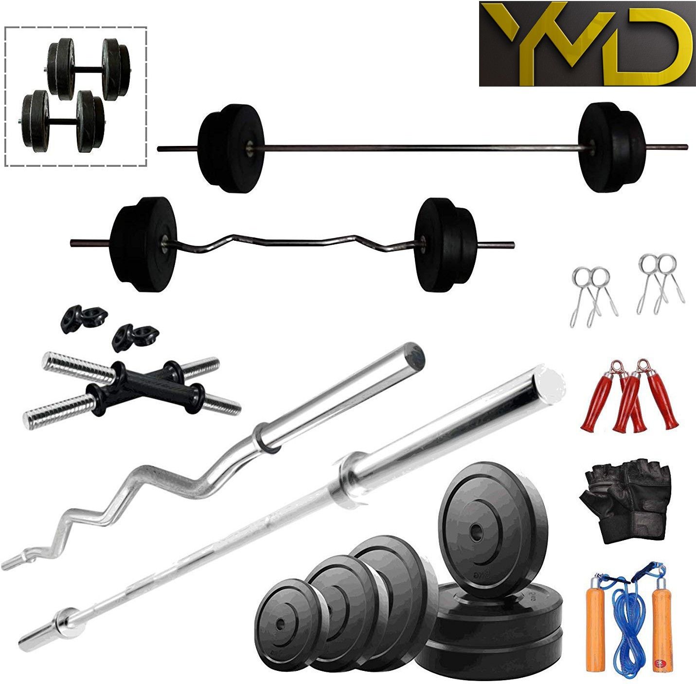 ymd 50 kg Rubber Plates (2.5kgx4) + (5kgx4) + (10Kgx2) 3ft curl & 5ft Straight 28mm Rod + 2 Dumbbell Rod Home Gym Combo-picture-22