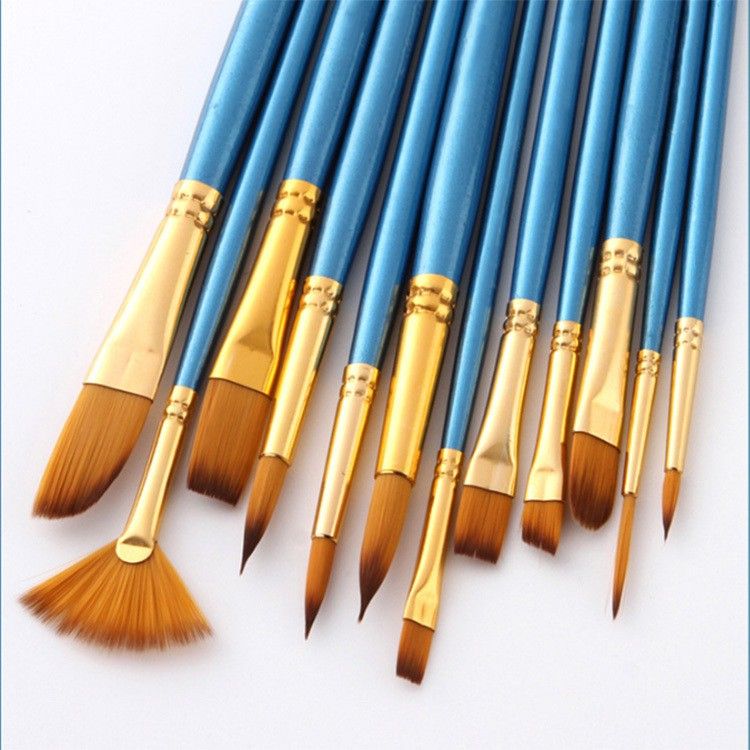 Artist Painting Brushes Set of 12 Professional Round Pointed Tip Nylon Hair Artist Acrylic Paint Brush for Acrylic/Watercolor/Oil Painting (Color _ Blue & Golden)-image-4